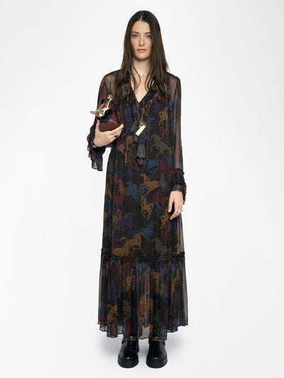 RALICEL HORSES DRESS IN DARK CHOCOLATE