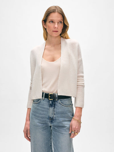 CASHMERE FEATHERWEIGHT OPEN CARDIGAN IN SOFT WHITE - Romi Boutique