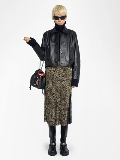 JAYLA MIDI LEOPARD PRINT SKIRT IN LEAVES