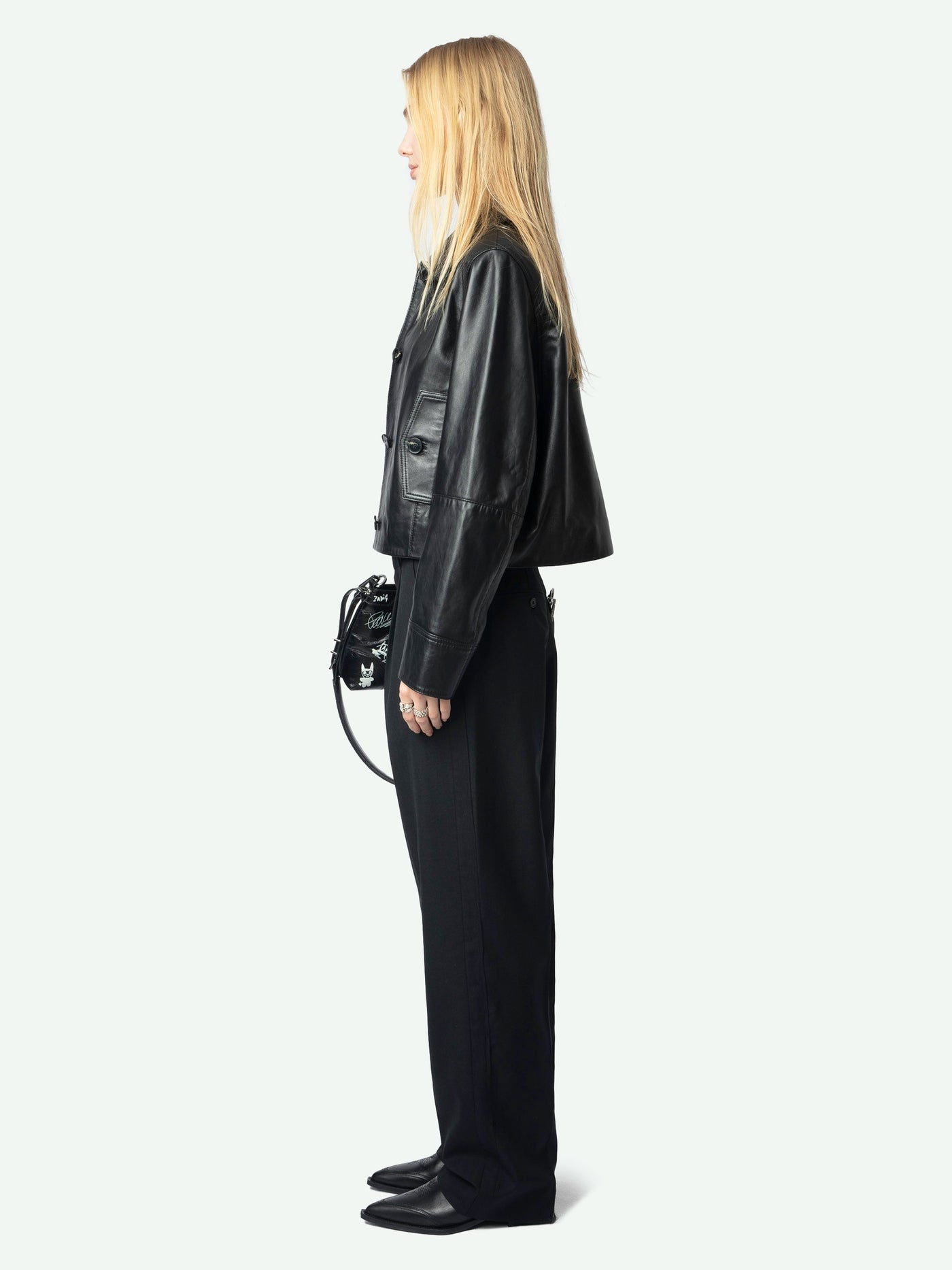 LISTON CROPPED BLACK LEATHER JACKET