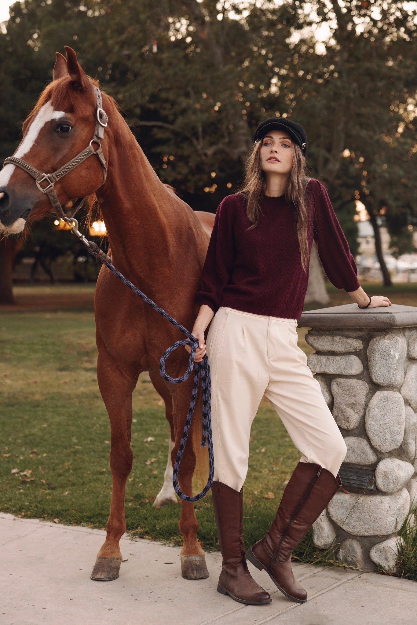 CHARLENE 3/4 SLEEVE TEXTURED CREWNECK IN PINOT