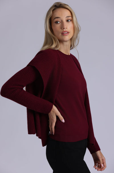 CASHMERE SHAKER HOODED FLYAWAY CARDIGAN IN BORDEAUX
