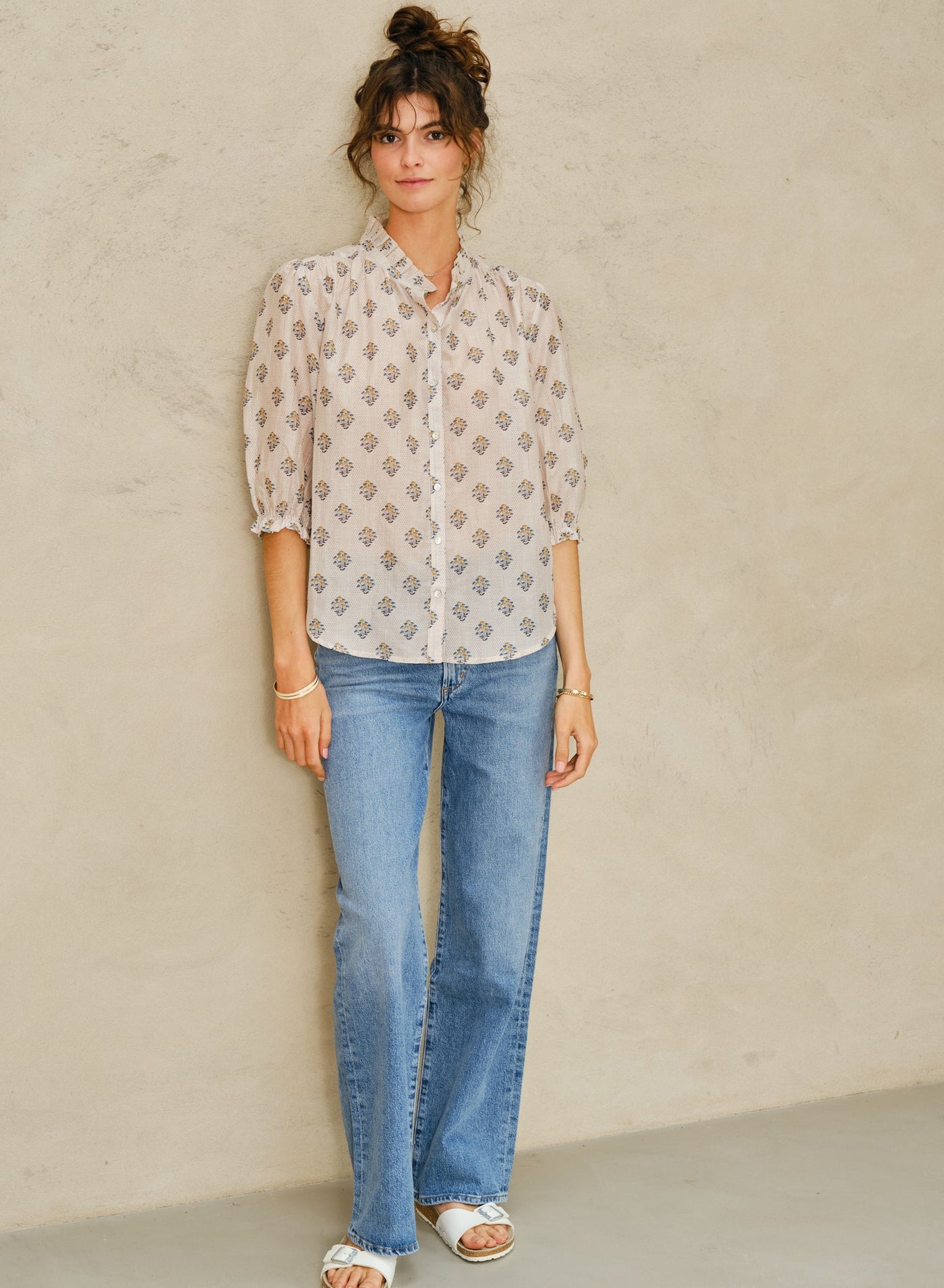 LINDI PRINTED TOP IN ECRU