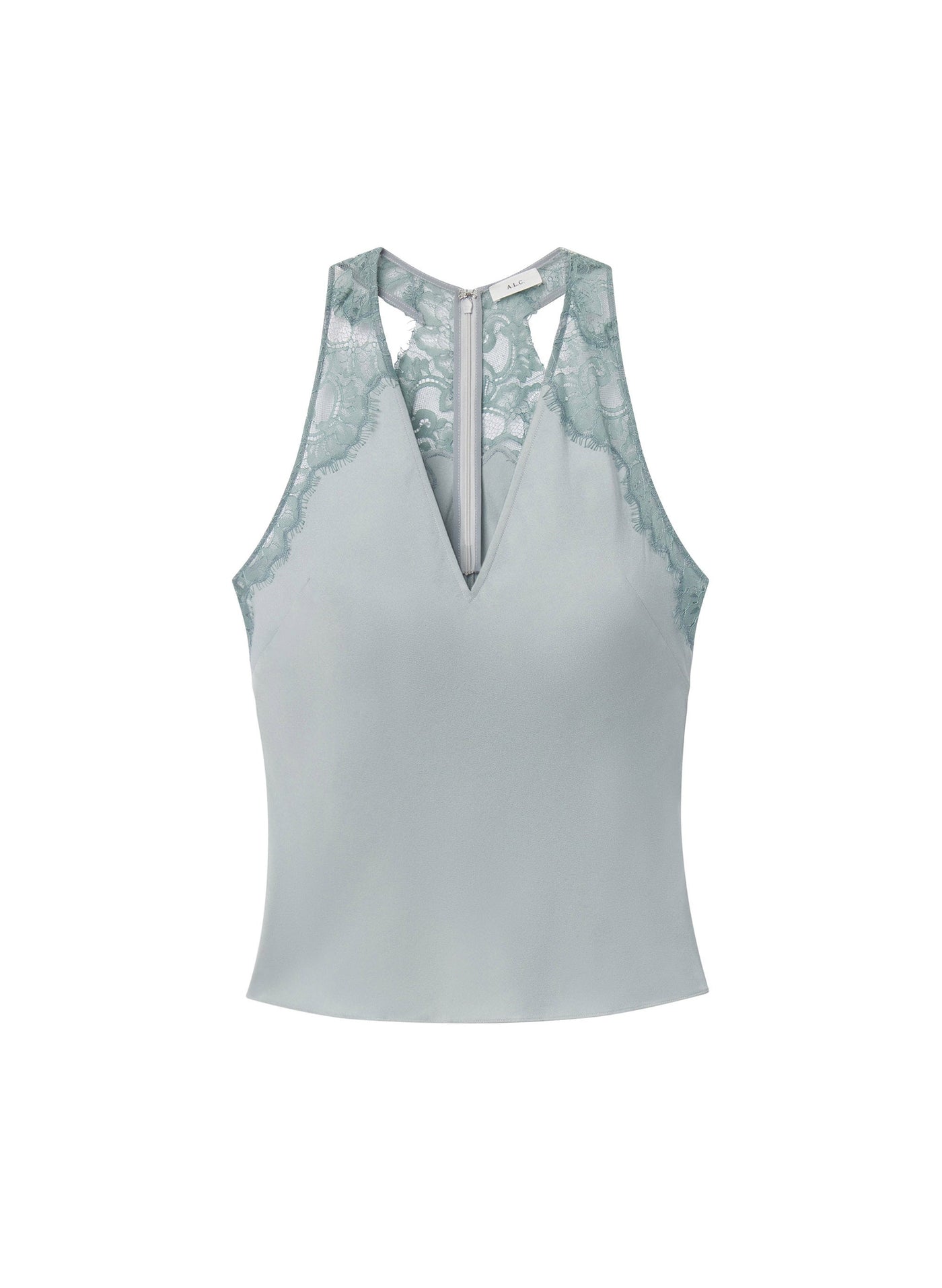WES SATIN AND LACE TOP IN SLATE BLUE/GREY SKY