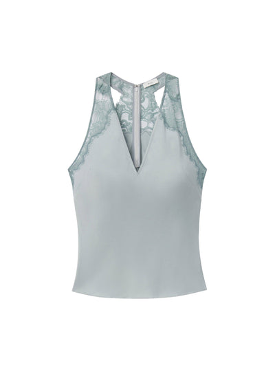 WES SATIN AND LACE TOP IN SLATE BLUE/GREY SKY