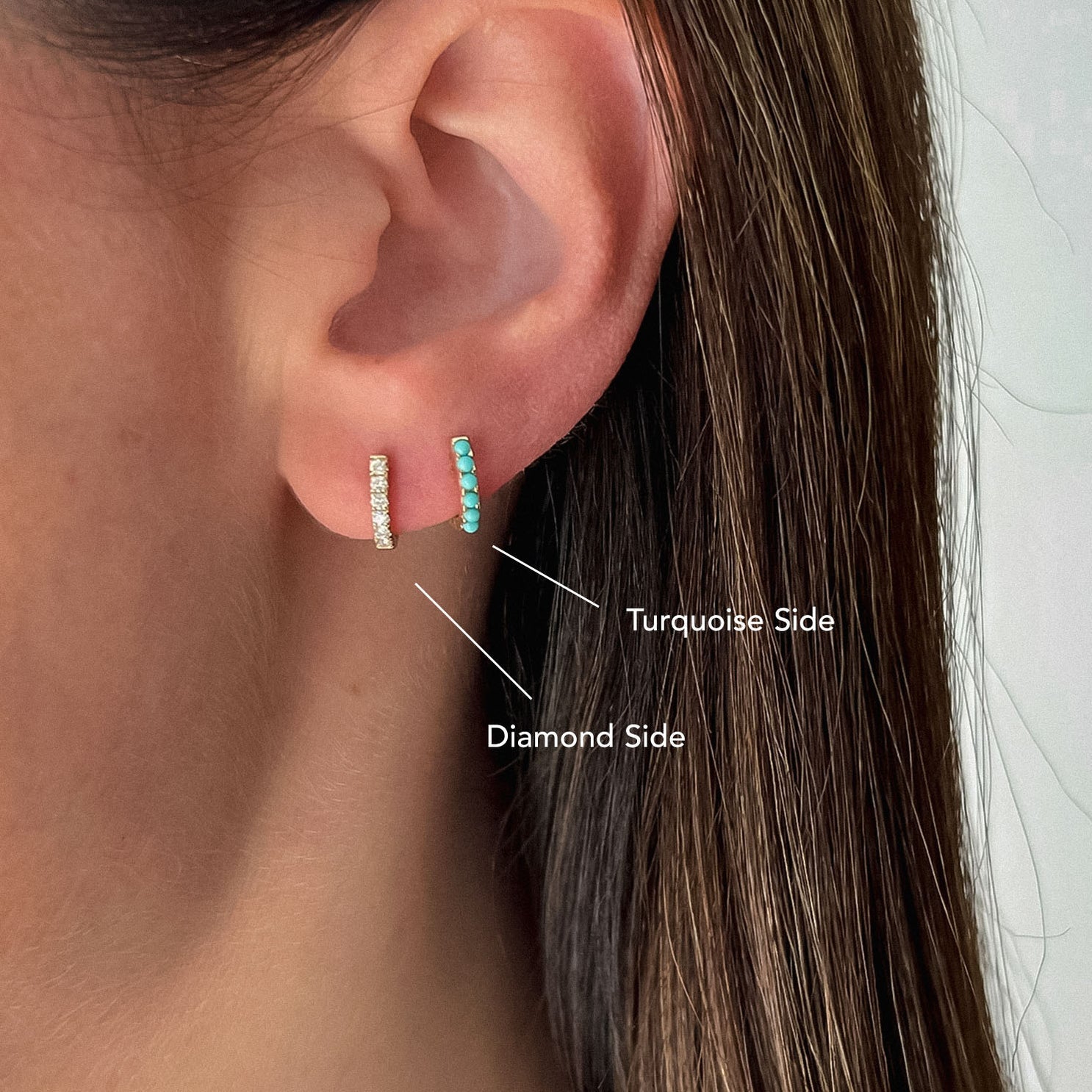 EF Collection Reversible Diamond & Turquoise Mini Huggie Earrings at Romi Boutique
