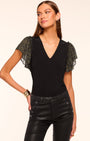Ramy Brook Lysette V- Neck Flutter Sleeve Top at Romi Boutique