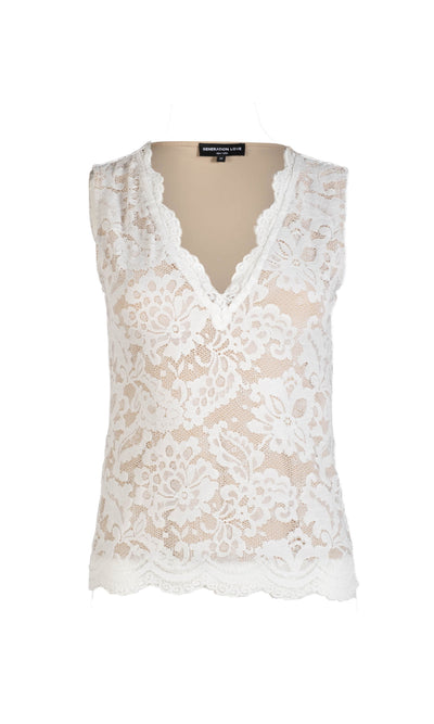 LEILA STRETCH LACE TOP IN WHITE/BEIGE