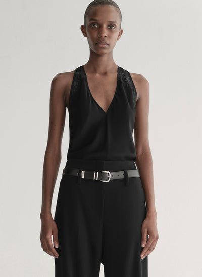 WES SATIN AND LACE TOP IN BLACK