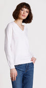 Minnie Rose CASHMERE FRAYED EDGE V NECK at Romi Boutique