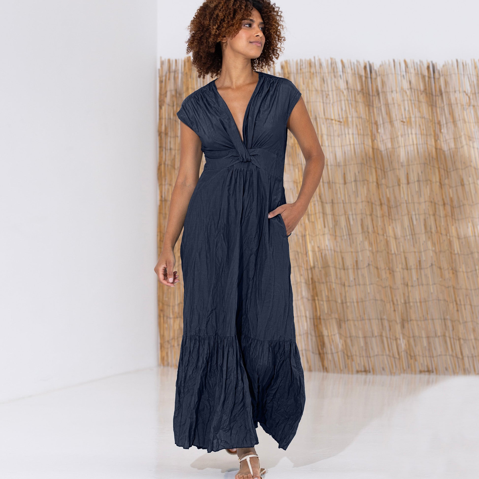 Go Silk Go Crinkle Cut Twist Dress at Romi Boutique