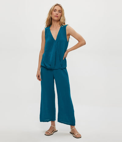 PETITE MEDINA CROPPED GAUZE PANT IN LAGOON - Romi Boutique