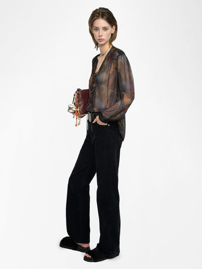 TAMELA HORSES SHEER SHIRT IN DARK CHOCOLATE