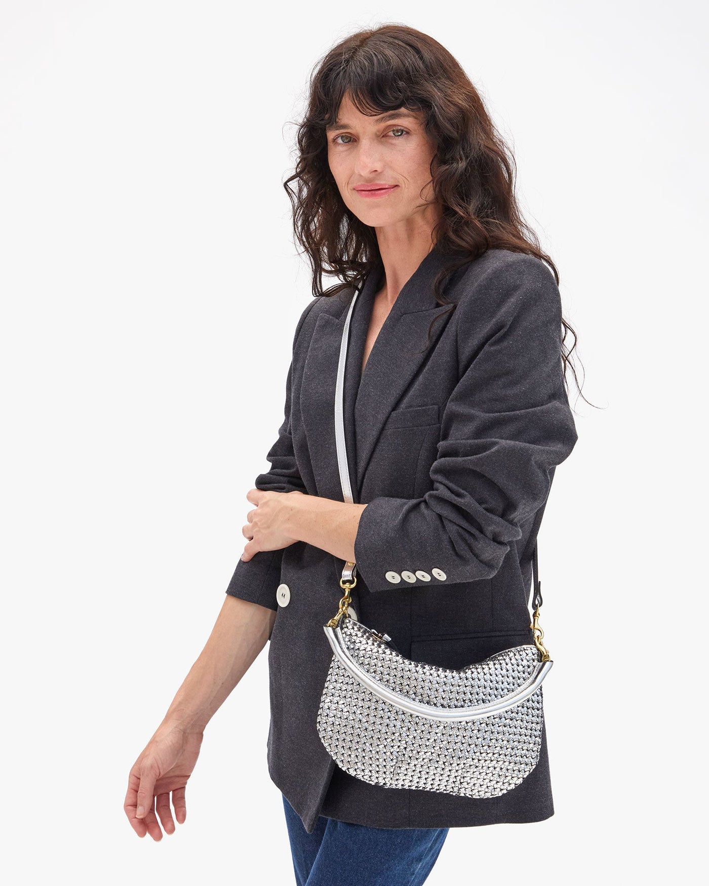 PETIT MOYEN MESSENGER IN SILVER WOVEN ETOILE