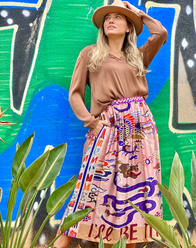 JOY PRINTED MIDI SKIRT IN DRAGON