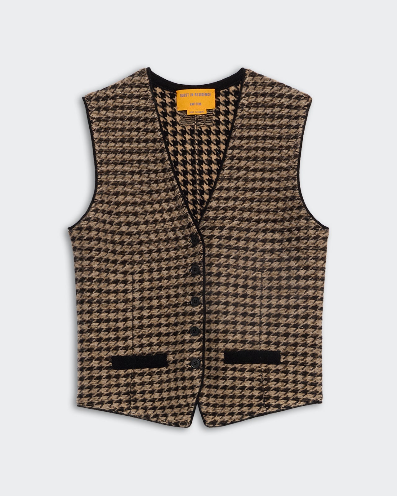 HOUNDSTOOTH TAILORED VEST IN BLACK/DUNE