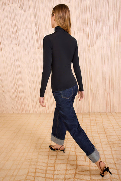 AURELIA JERSEY LONG SLEEVE TURTLENECK TOP IN NOIR