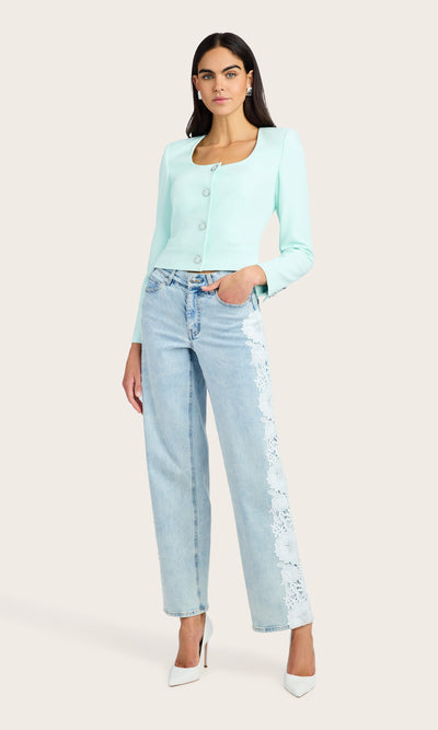 JETHRO LACE COMBO DENIM JEAN IN ICE BLUE/WHITE - Romi Boutique