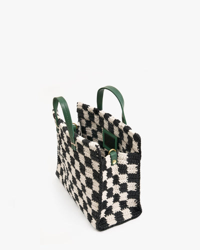 PETIT SUMMER SIMPLE TOTE IN BLACK AND CREAM CROCHET CHECKER - Romi Boutique