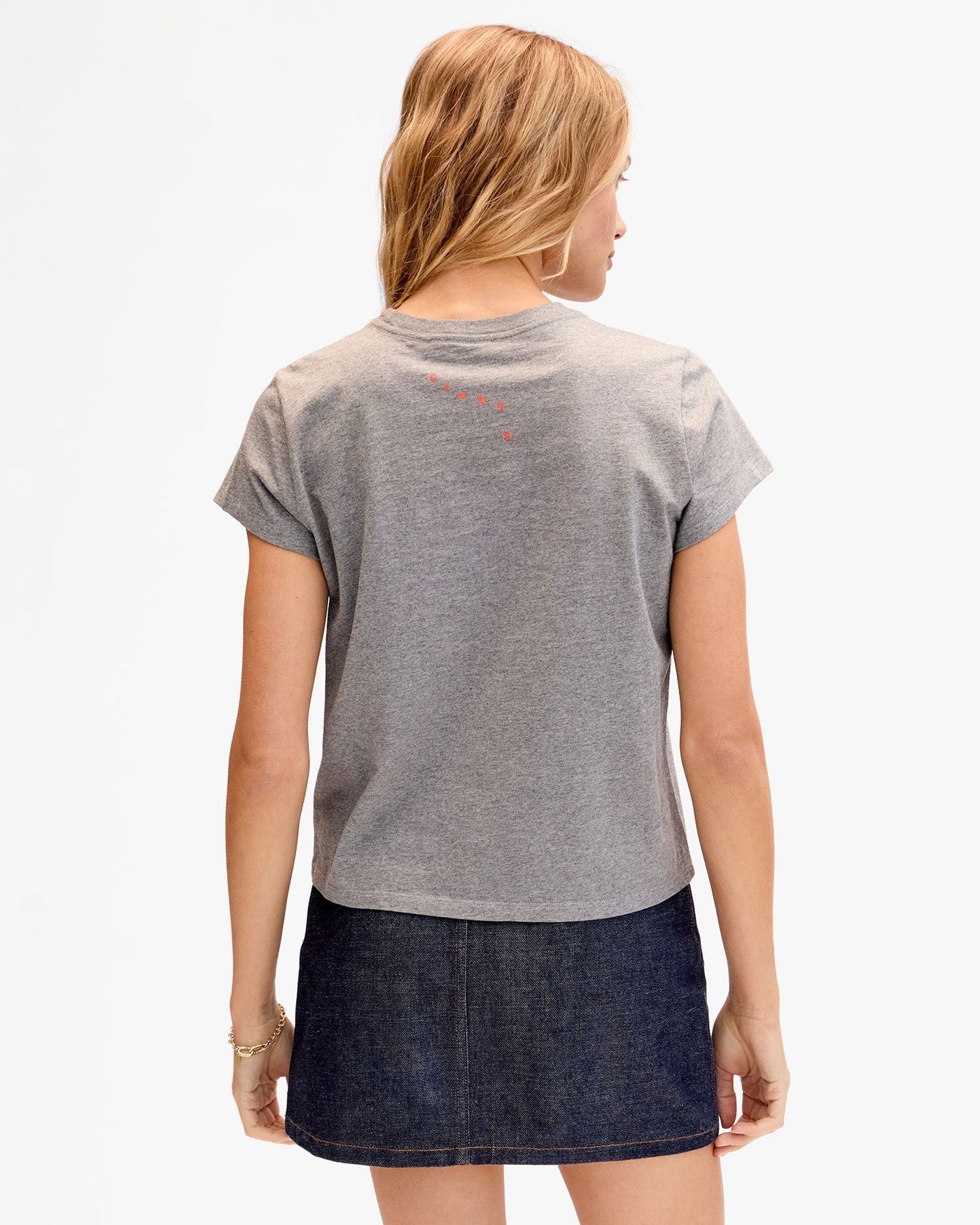 CLASSIC TEE IN GREY MELANGE W/ SAFETY ORANGE BLOCK CIAO