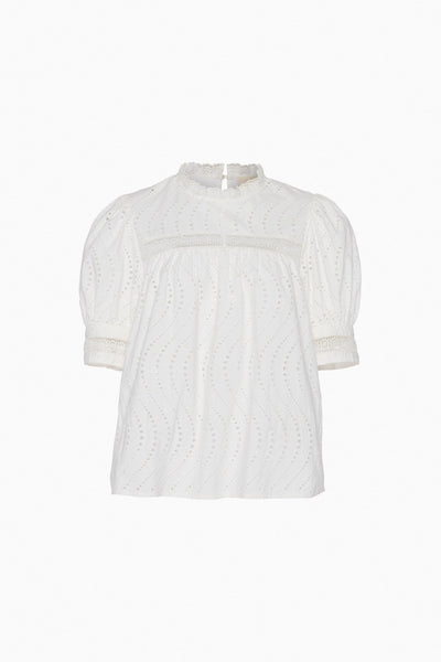 VIRGINIA LACE COLLAR SHORT SLEEVE BLOUSE IN PRISTINE