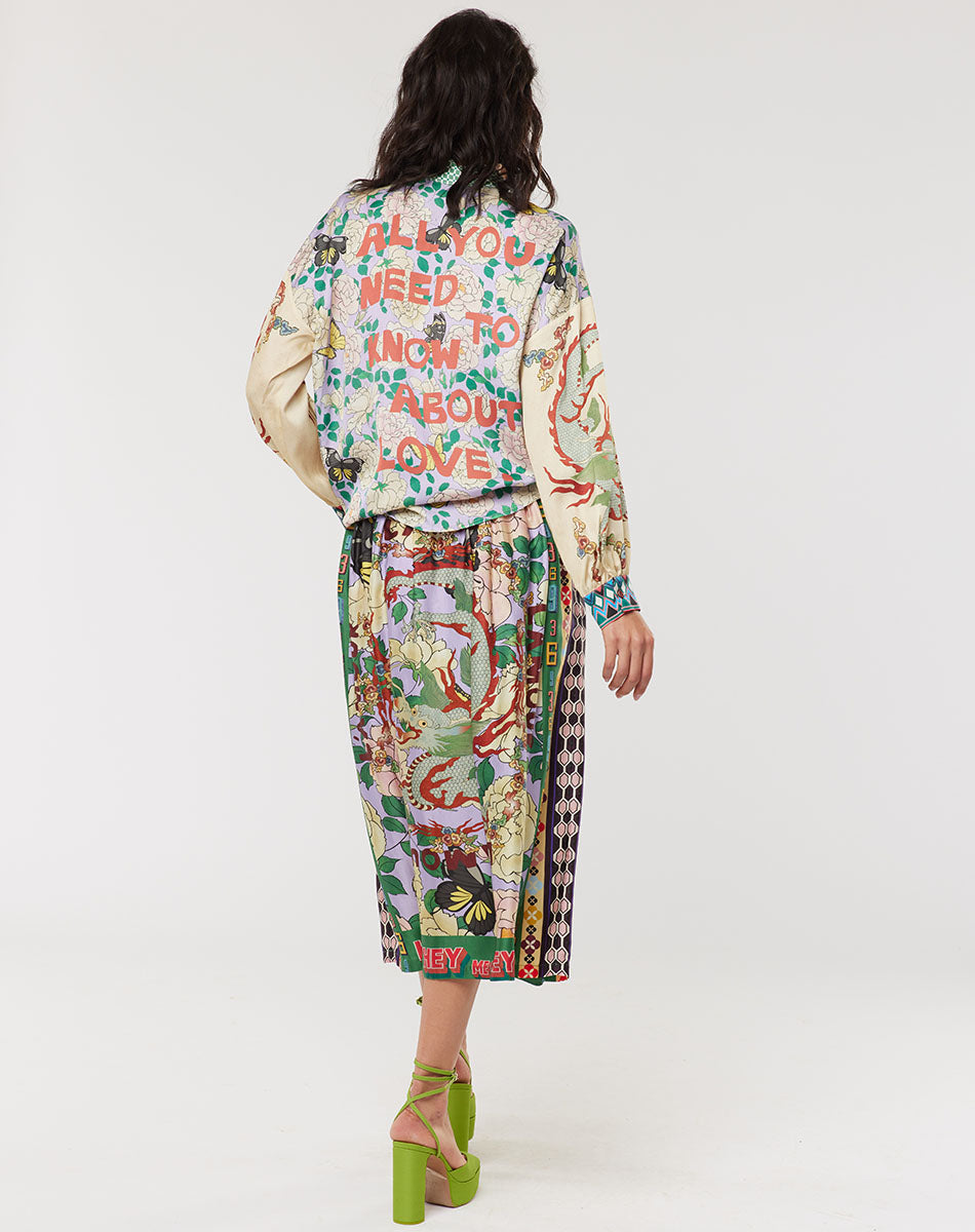 Me369 VANESSA PRINTED L'AMOUR MIDI SKIRT at Romi Boutique