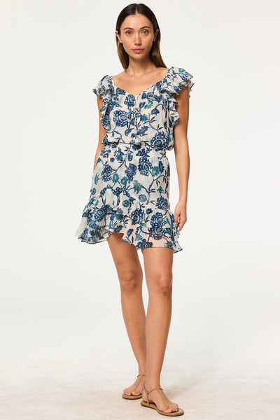 ANJA SKIRT IN INDIGO TEAL BLOOMS