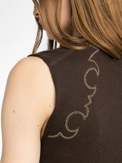 VICKY SLEEVELESS CASHMERE SWEATER IN DARK CHOCOLATE
