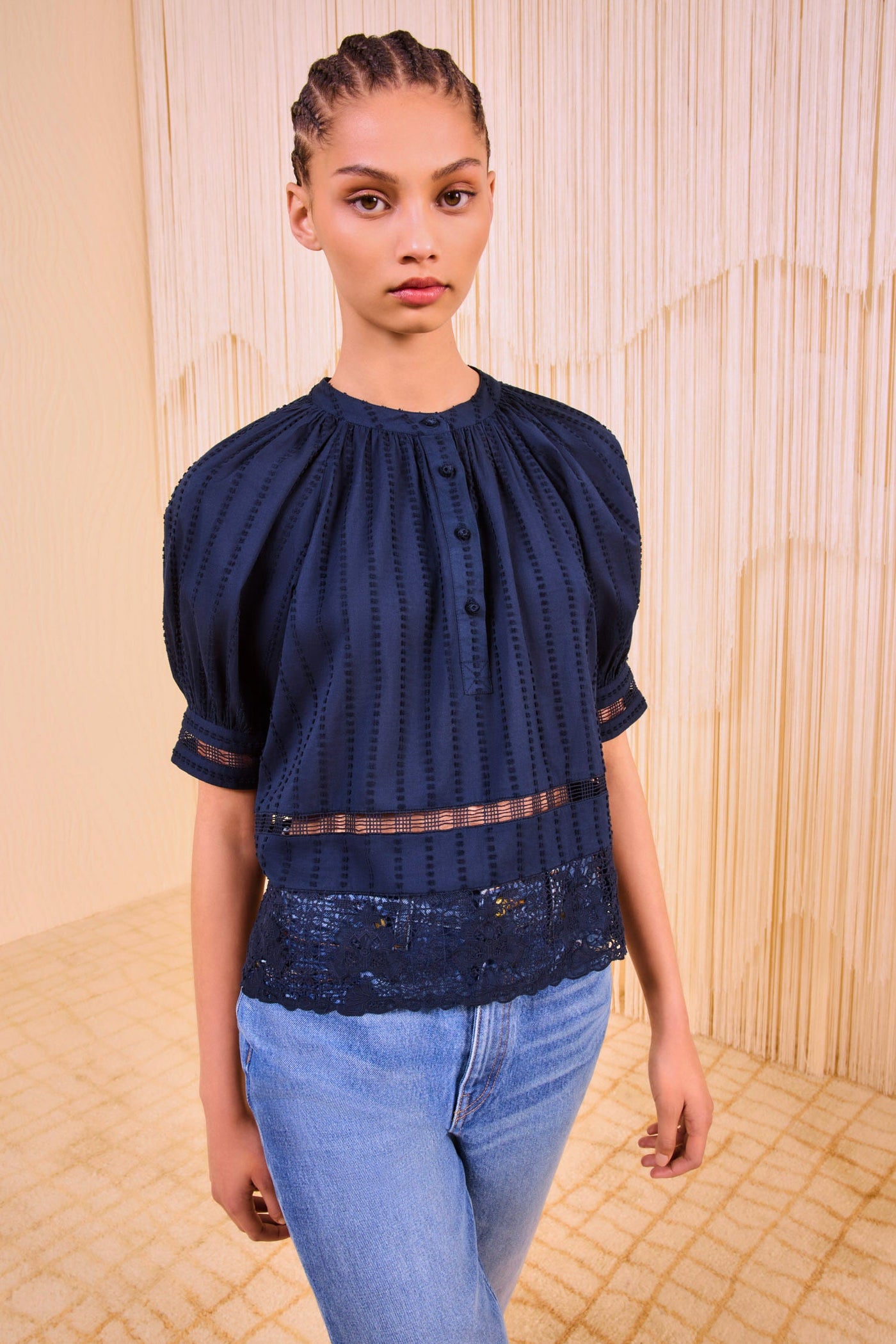 FAYE PUFF SLEEVE BLOUSE IN MIDNIGHT - Romi Boutique