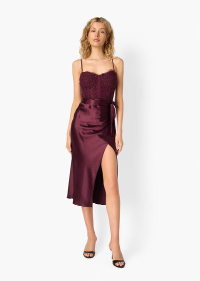TRICIA CORSET DRESS IN BLACKBERRY