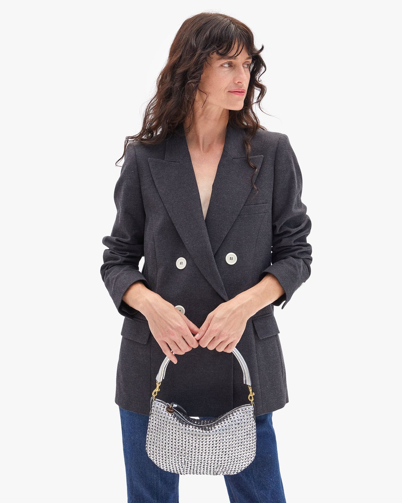 PETIT MOYEN MESSENGER IN SILVER WOVEN ETOILE