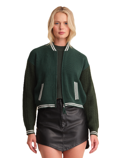 FLYNN CABLE SLEEVE BOMBER IN BOTTLE GREEN MULTI - Romi Boutique