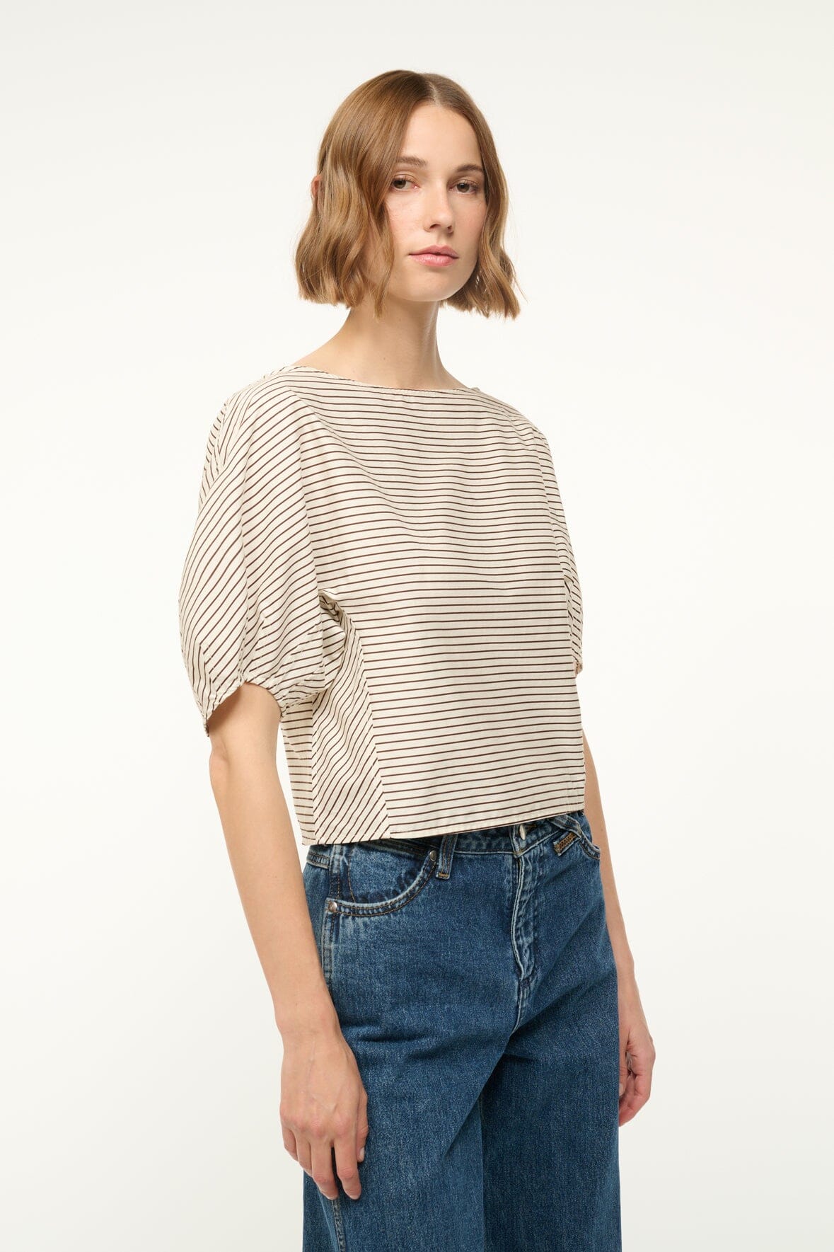 DIDI TOP IN IVORY/DARK OAK MICRO STRIPE