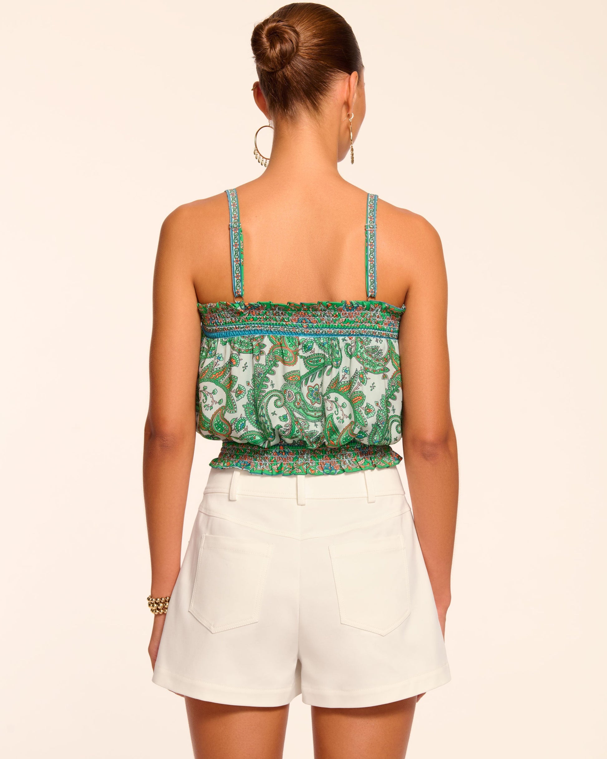 Ramy Brook MILEY SMOCKED SLEEVELESS CROP TOP at Romi Boutique