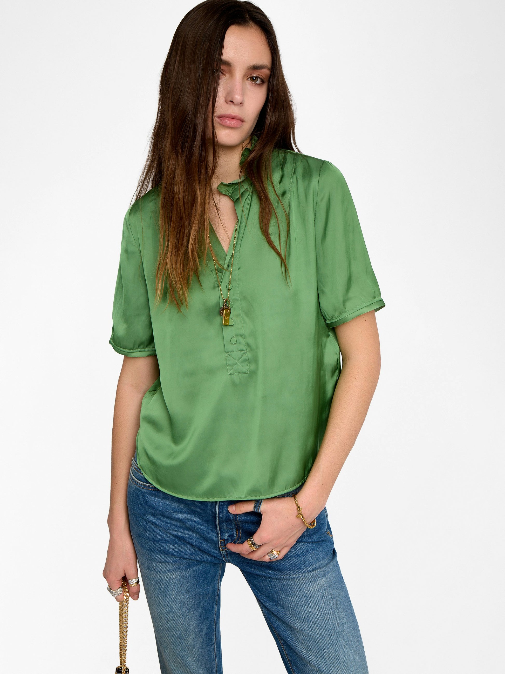 Zadig & Voltaire TOPHER SATIN TOP at Romi Boutique