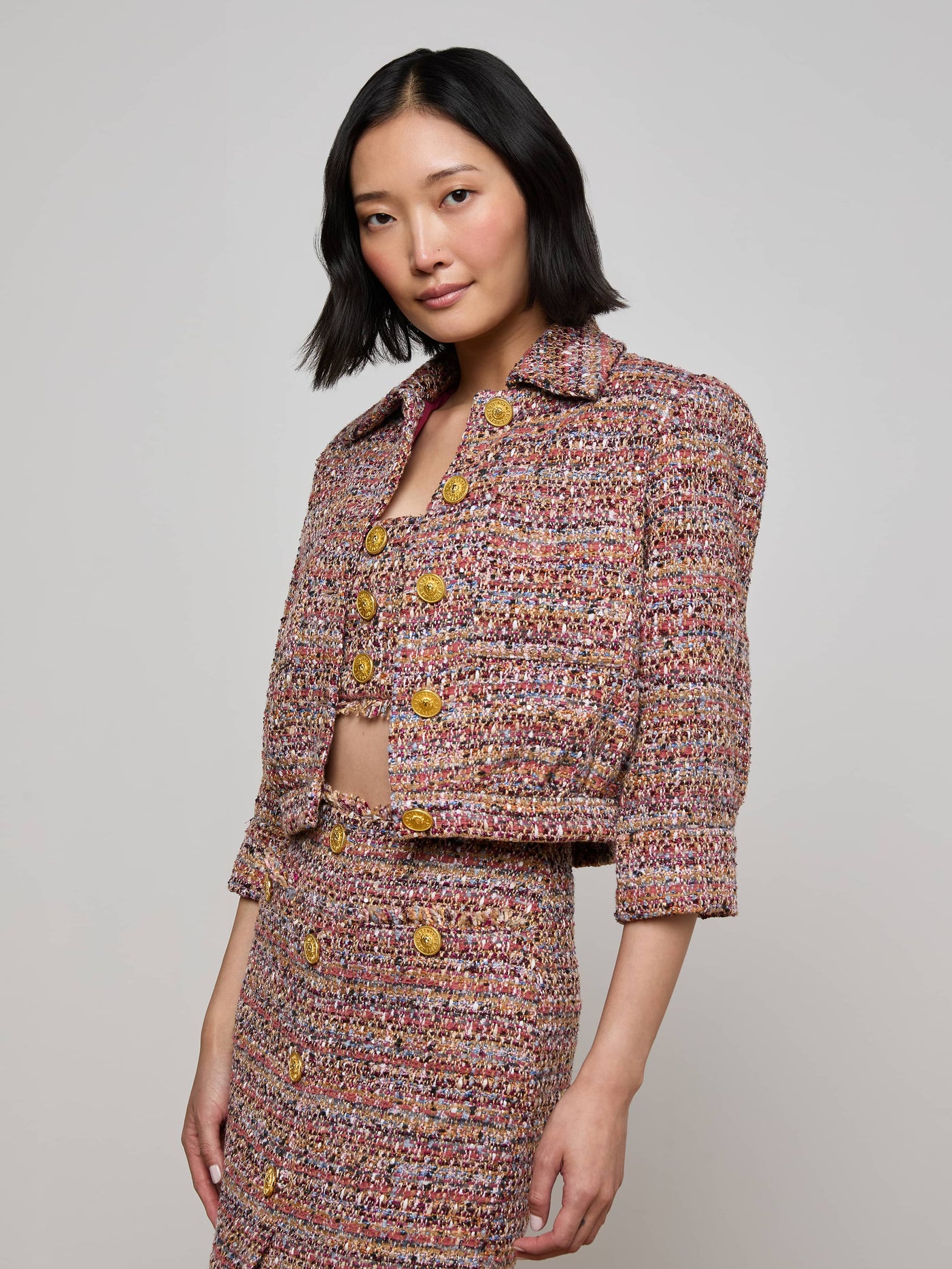 JIA TWEED JACKET IN MAUVE/TAN MULTI