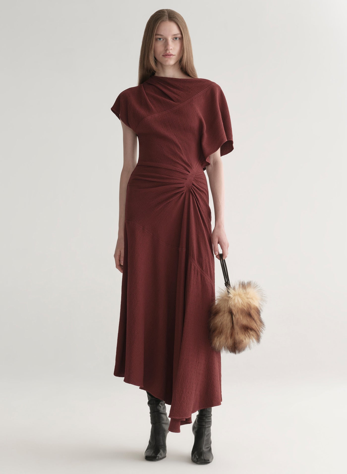 DENA CREPE MIDI DRESS IN BLACK CHERRY