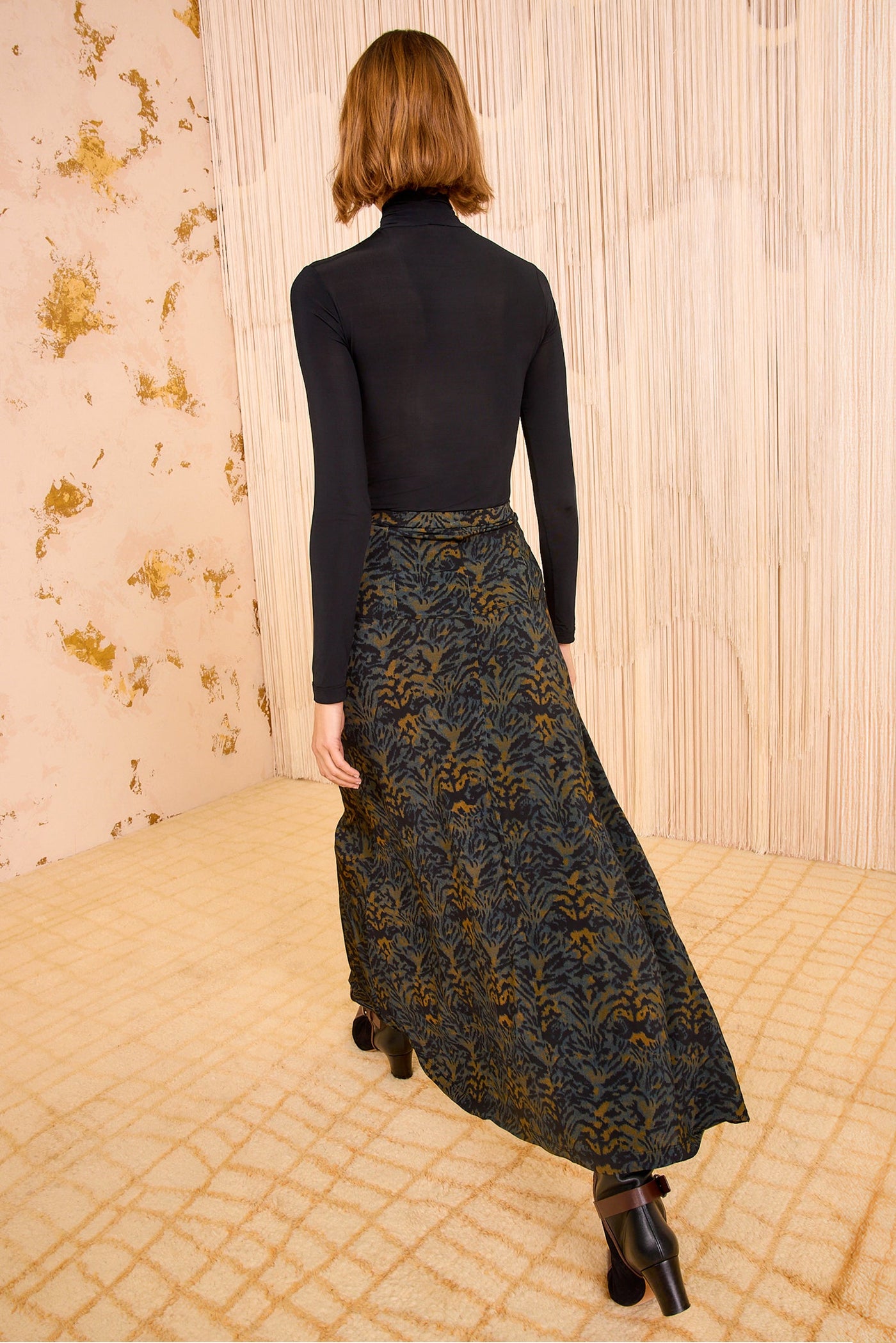 PAOLA JERSEY HIGH WAIST MIDI SKIRT IN DESERT JASPER