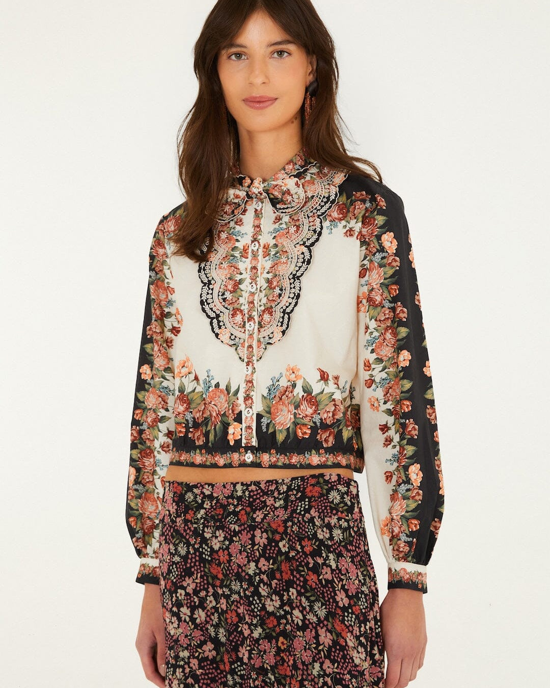 FARM Rio Winter Floral Long Sleeve Shirt at Romi Boutique