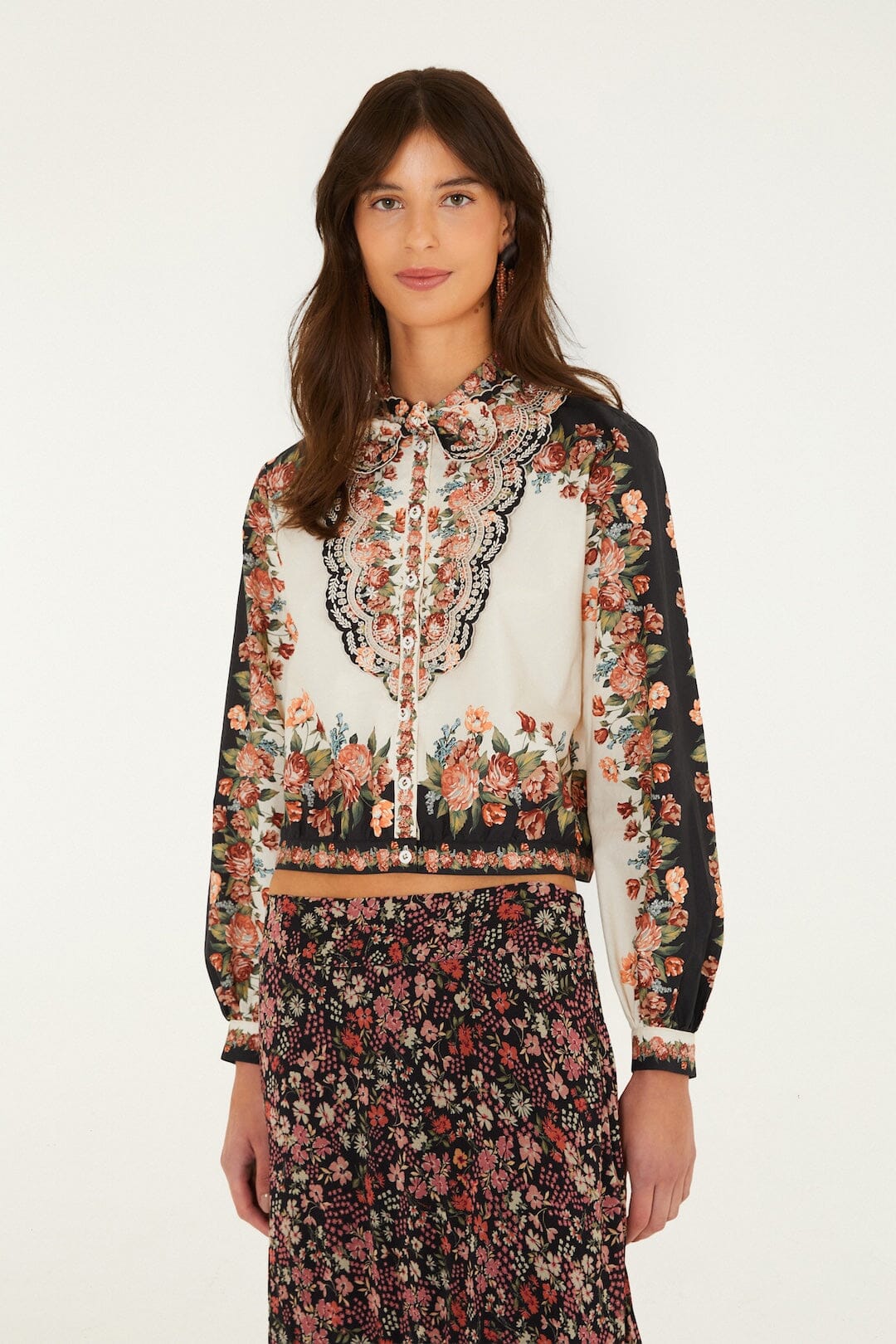 FARM Rio Winter Floral Long Sleeve Shirt at Romi Boutique