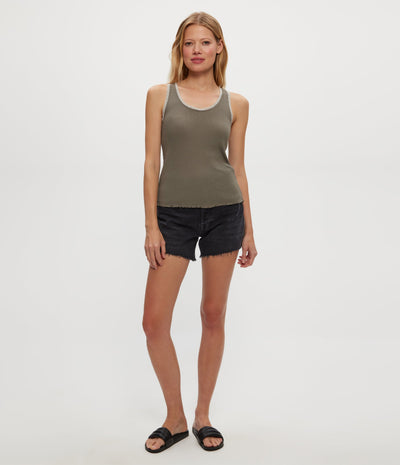 MILEY SUPIMA RIB LACE TANK IN OLIVE - Romi Boutique