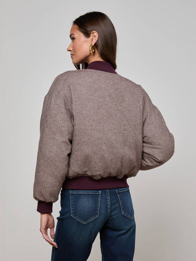 VIOLETA REVERSIBLE PUFFER IN WINE/HERRINGBONE
