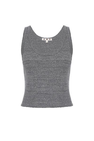 CROP RIB TANK IN HEATHER GREY - Romi Boutique