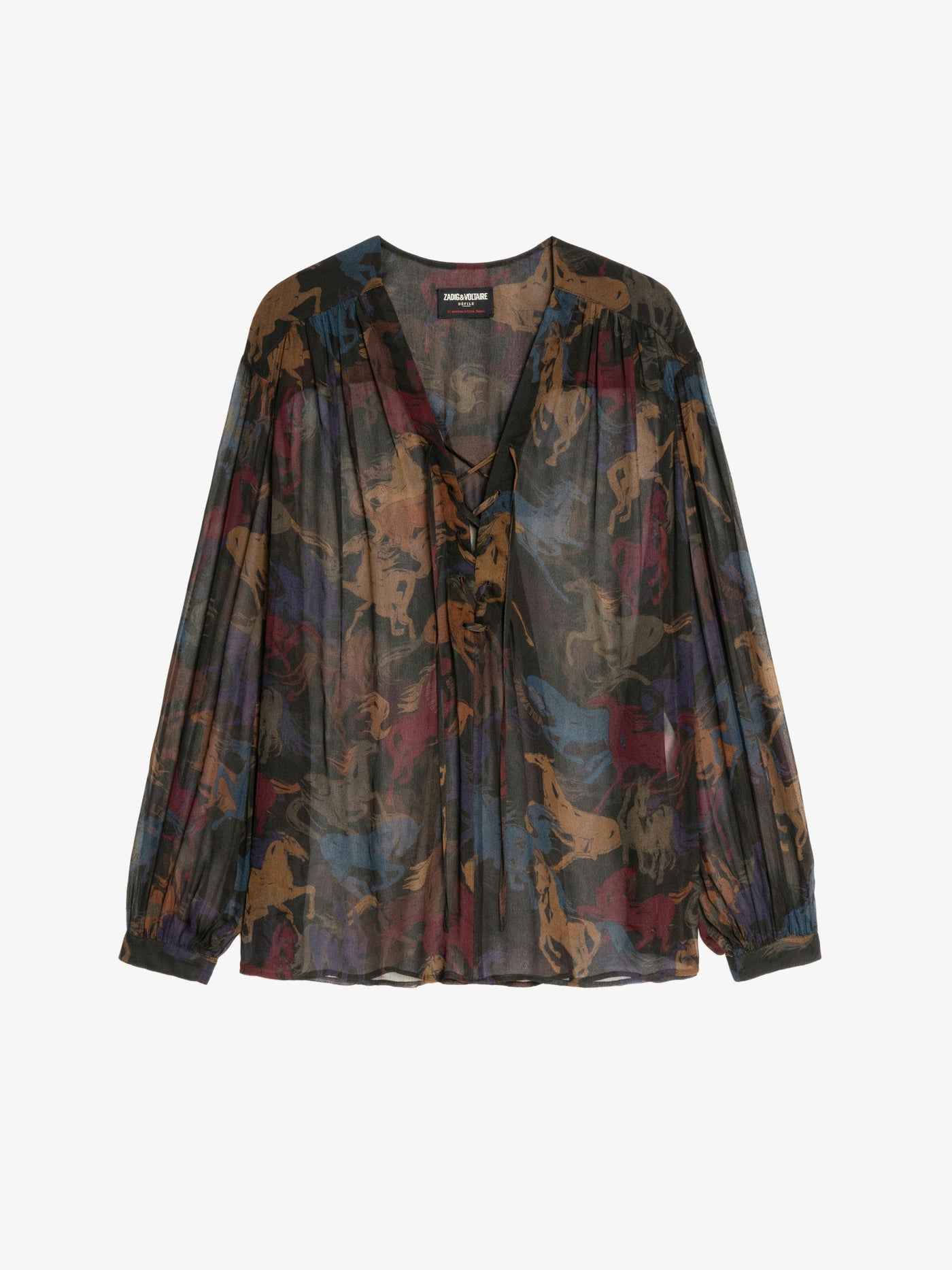 TAMELA HORSES SHEER SHIRT IN DARK CHOCOLATE
