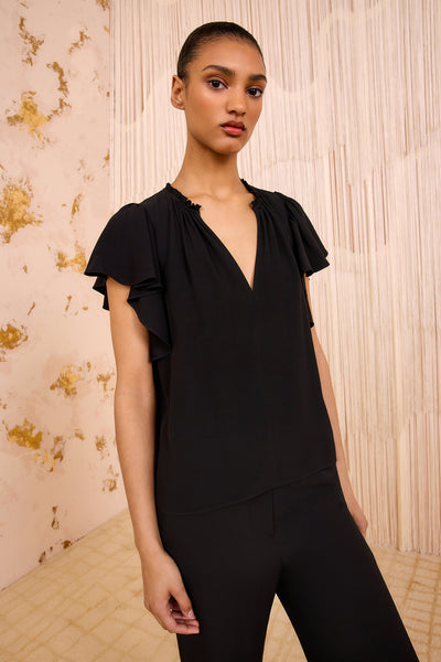 LILO FLUTTER SLEEVE BLOUSE IN NOIR