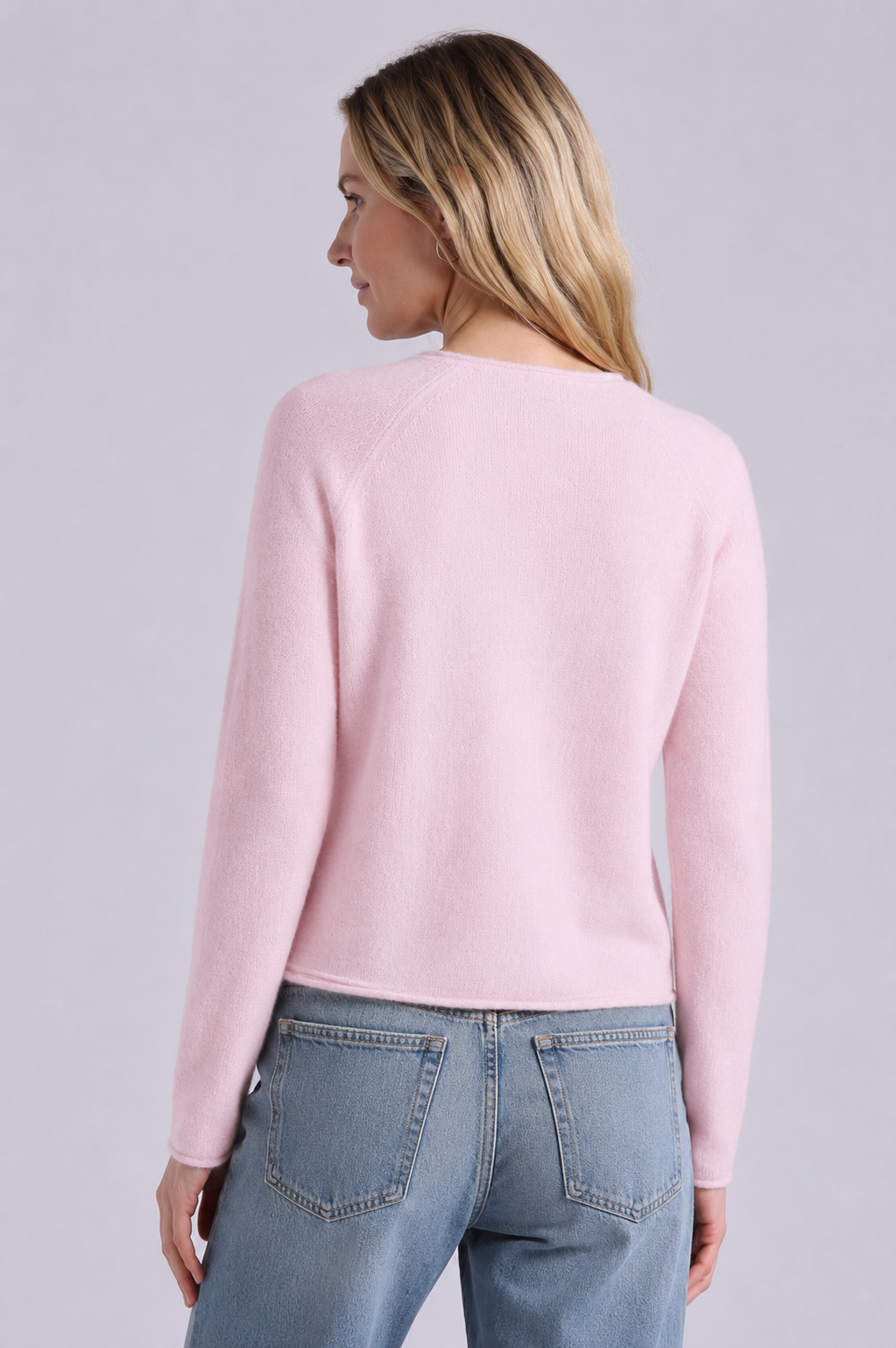 Minnie Rose Sheer Luxury Cashmere Raglan Crew with Rolled Trims at Romi Boutique