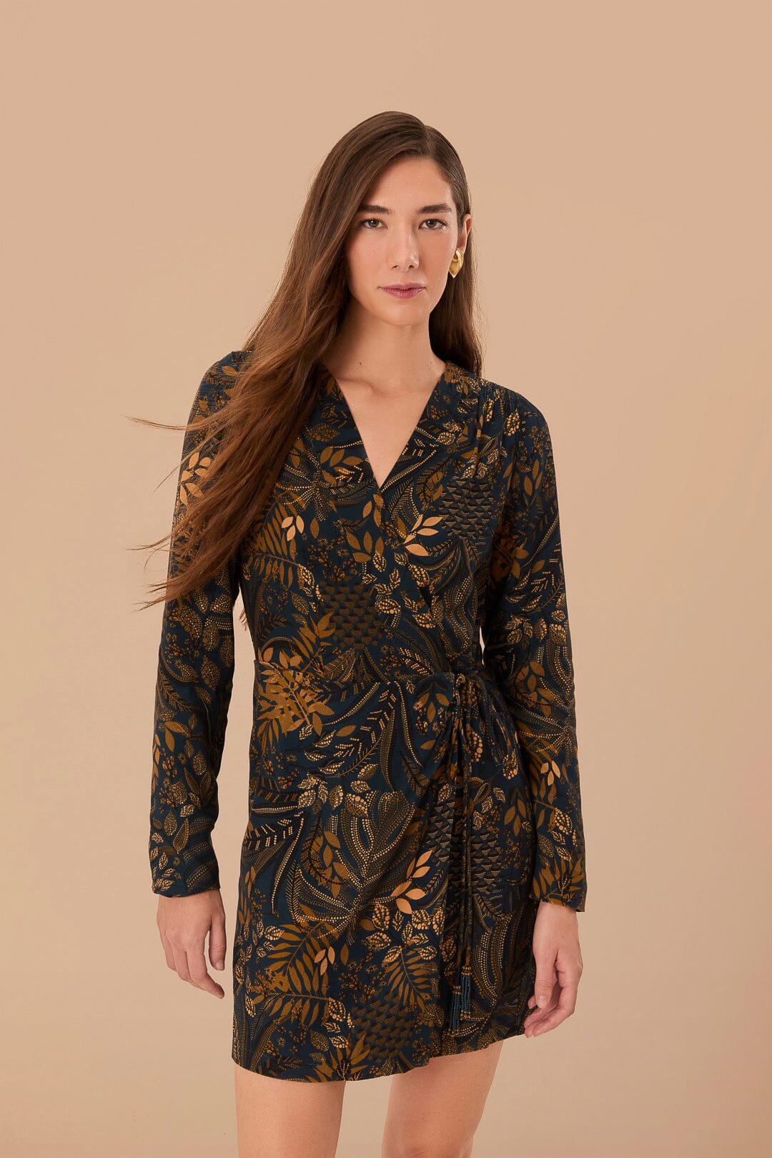 MINI WRAP DRESS IN DOTTED FOREST TEAL