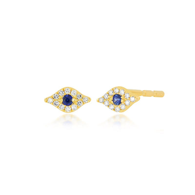 MINI DIAMOND EVIL EYE STUD EARRINGS IN 14K YELLOW GOLD
