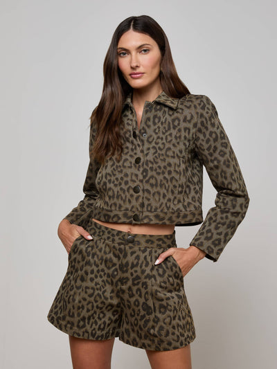 MARLA CROPPED JACKET IN TAN MULTI LEOPARD