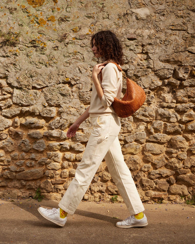 PETIT MOYEN MESSENGER IN NATURAL WOVEN CHECKER
